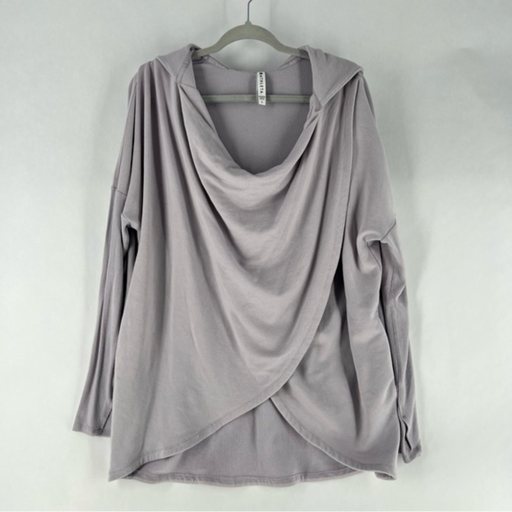 Athleta Lavender Gray Draped Hooded Long Sleeve Top